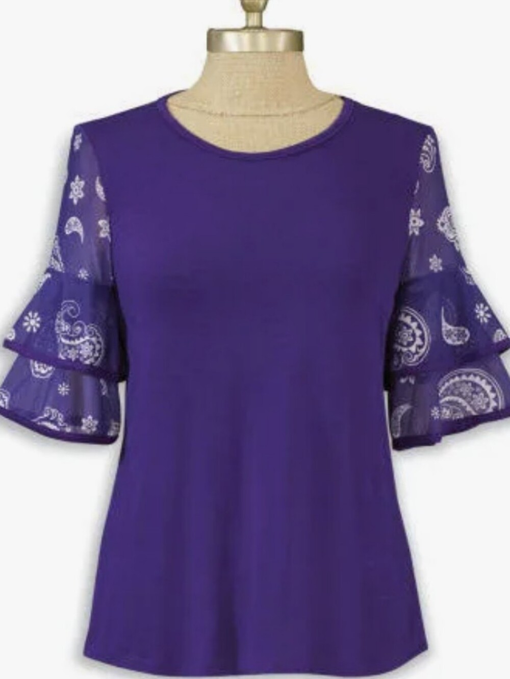Back in the Saddle Veronica Paisley Tiered Sleeve Top - Purple